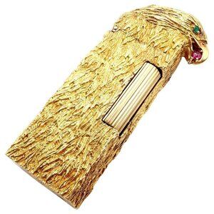 Vintage Dunhill 18k Yellow Gold Ruby Emerald Eagle Rollagas Lighter 1950's